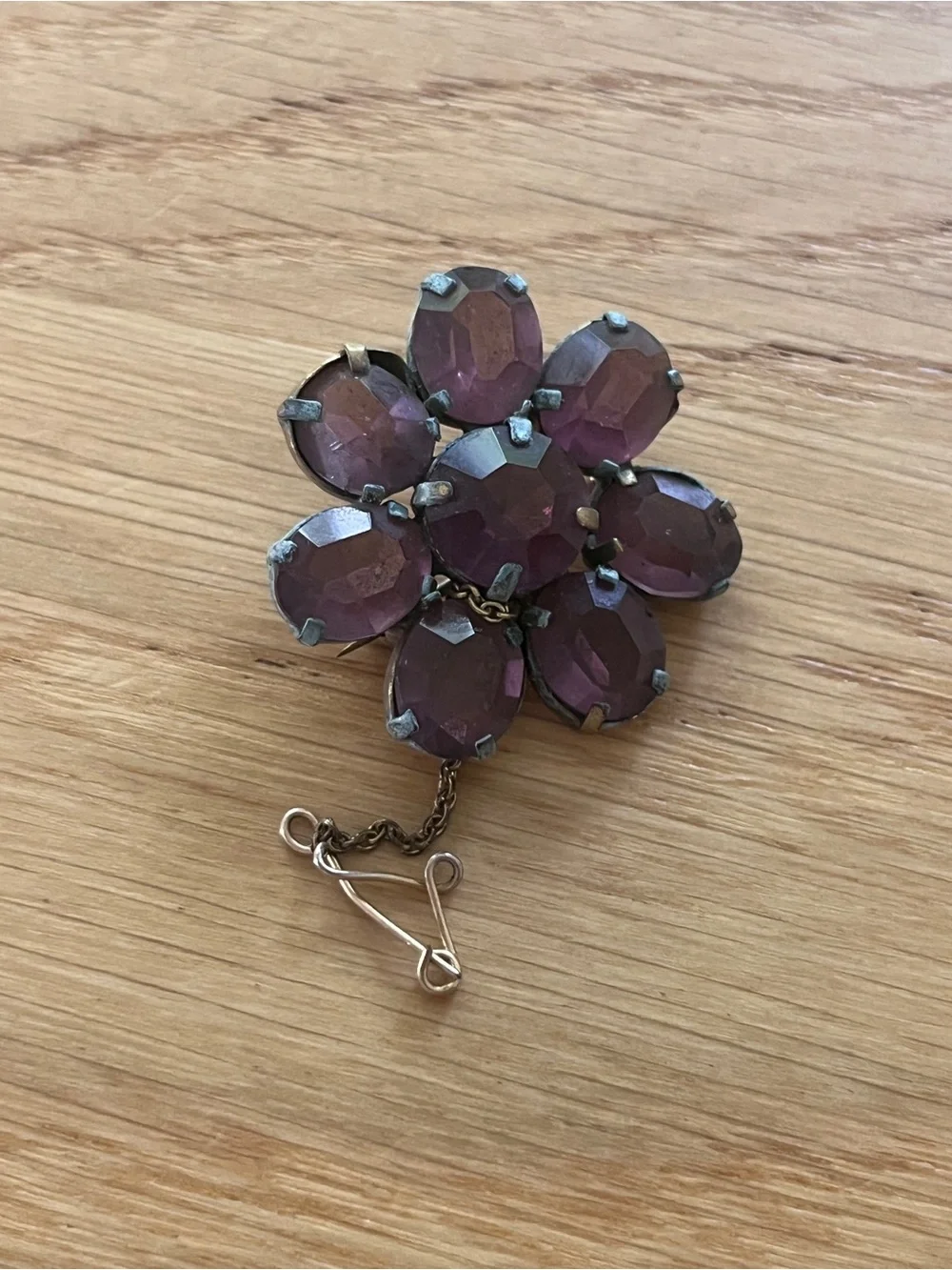 Vintage Amethyst Rhinestone Flower Brooch